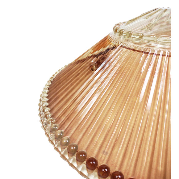 15" Art Deco Semi Flush Mount Peach Ribbed Glass Light Shade Heavy 40 50s Atomic - Picture 6 of 11